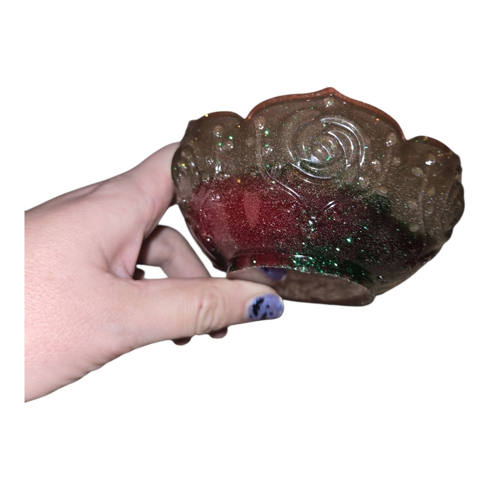 Hand Crafted Resin Red Green Glittery Decorative Bowl - Picture 1 of 3
